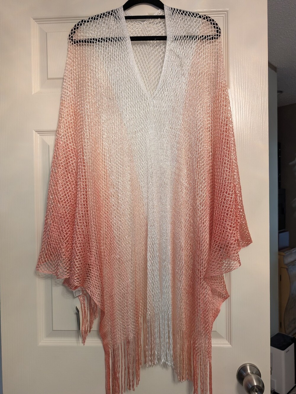Women's Pink Ombre Open-Knit V-Neck Poncho, NEW, OS